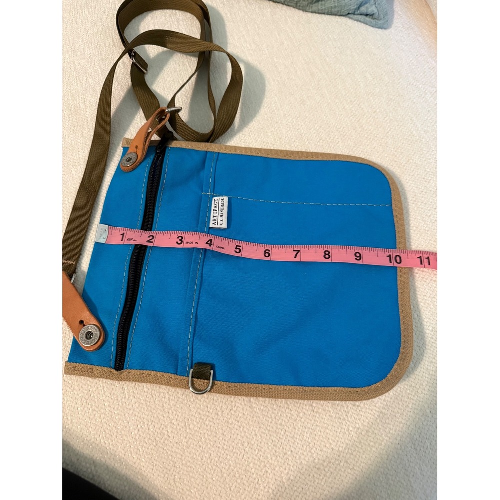 Artifact US Handmade Blue Canvas Crossbody Bag Leather Trim Utility Pouch USA - Picture 7 of 9